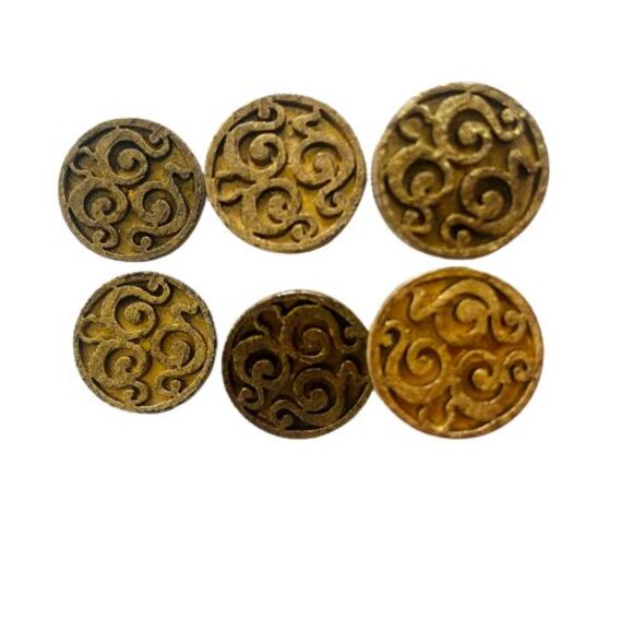 Lot of 6 Vintage Brass Shank Buttons Engraved Etched Metal Sewing Notions Craft - Picture 2 of 7